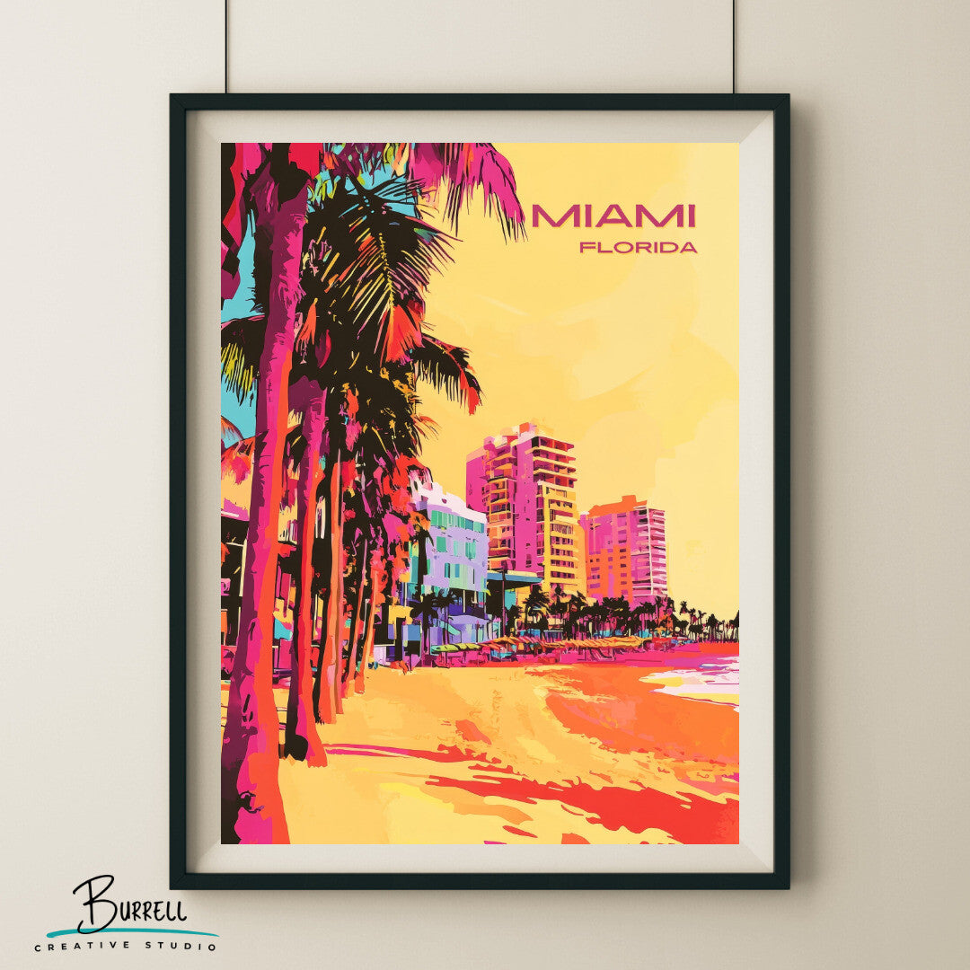 Miami Florida Beach Travel Poster & Wall Art Poster Print