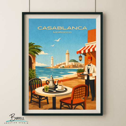 Casablanca Morocco Cafe Travel Poster & Wall Art Poster Print