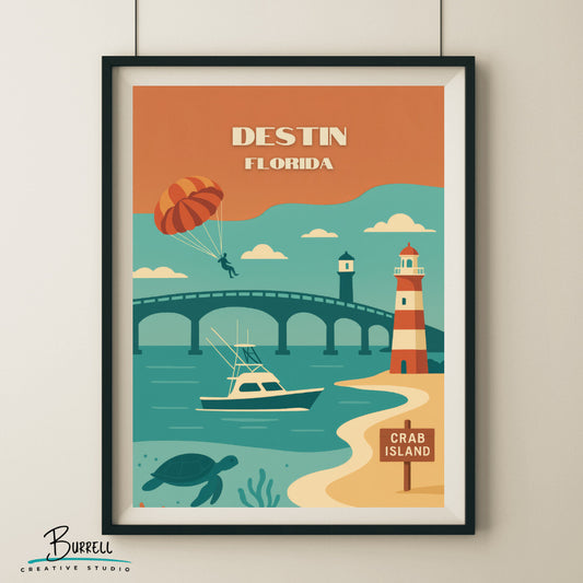 Destin Florida Unique Attractions Travel Poster & Wall Art Poster Print