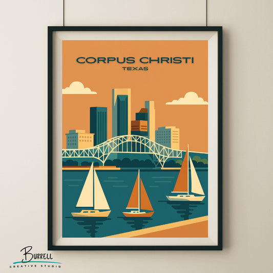 Corpus Cristi Texas Coastal Skyline Travel Poster & Wall Art Poster Print