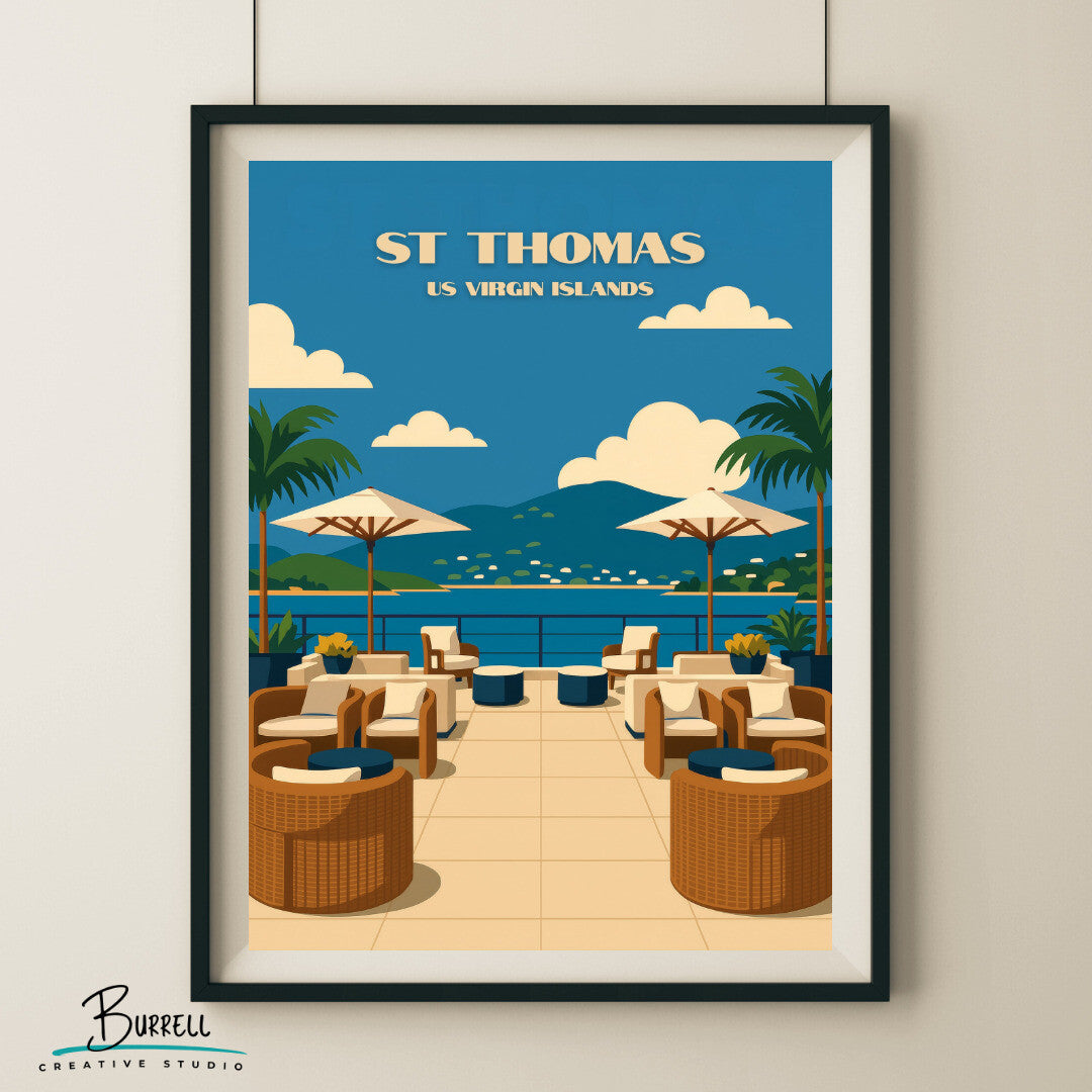 St Thomas US Virgin Islands Westin Rooftop Bar Travel Poster & Wall Art Poster Print
