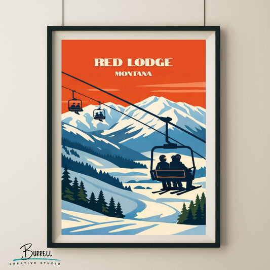Red Lodge Montana Ski Lift Travel Posters & Wall Art Poster Print