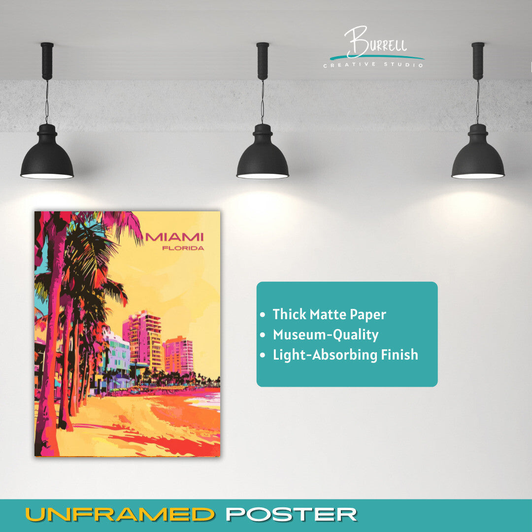 Miami Florida Beach Travel Poster & Wall Art Poster Print