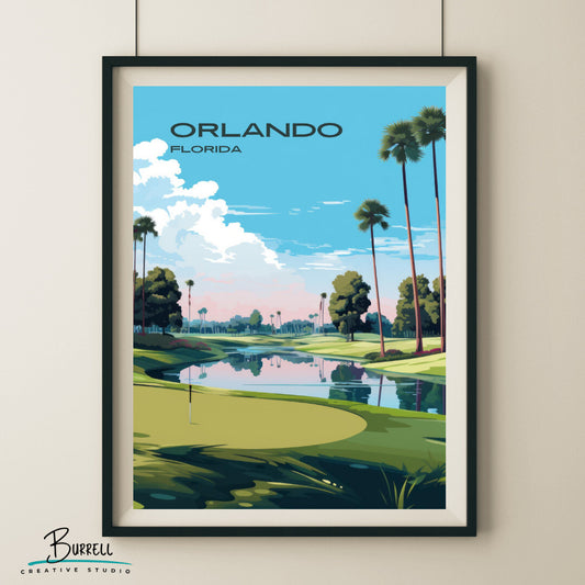 Orlando Florida Golfing Travel Poster & Wall Art Poster Print