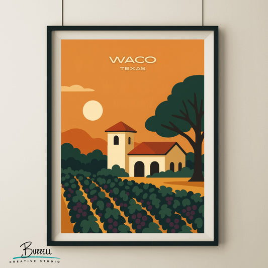Waco Texas Winery View Travel Poster & Wall Art Poster Print