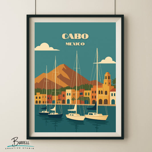 Cabo Mexico Marina Travel Poster & Wall Art Poster Print