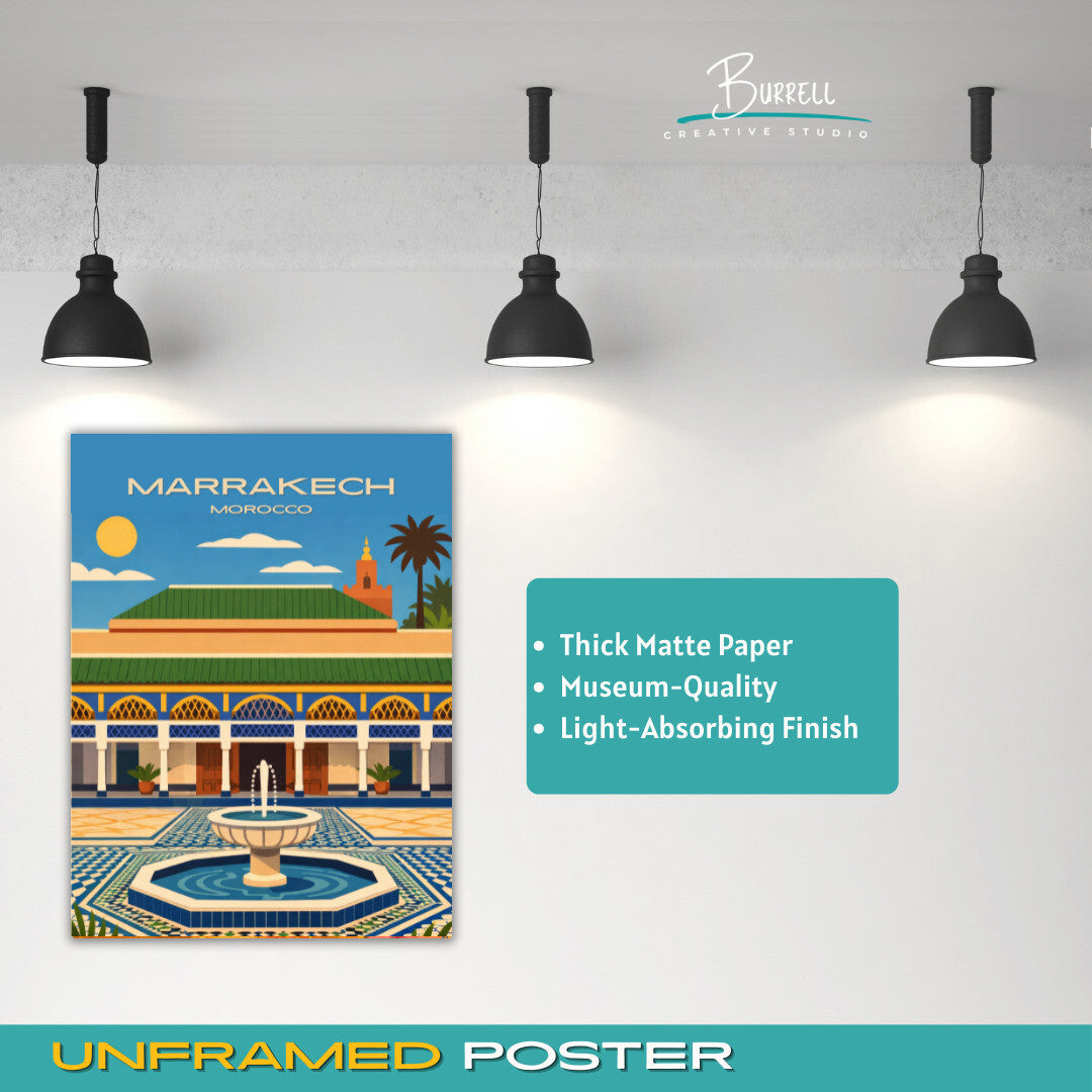 Marrakech Morocco Bahia Palace Travel Poster & Wall Art Poster Print