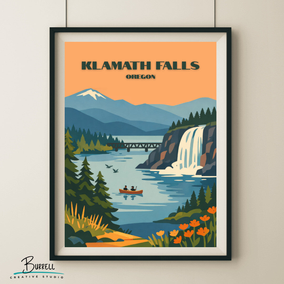 Klamath Falls Oregon Scenery Travel Poster & Wall Art Poster Print