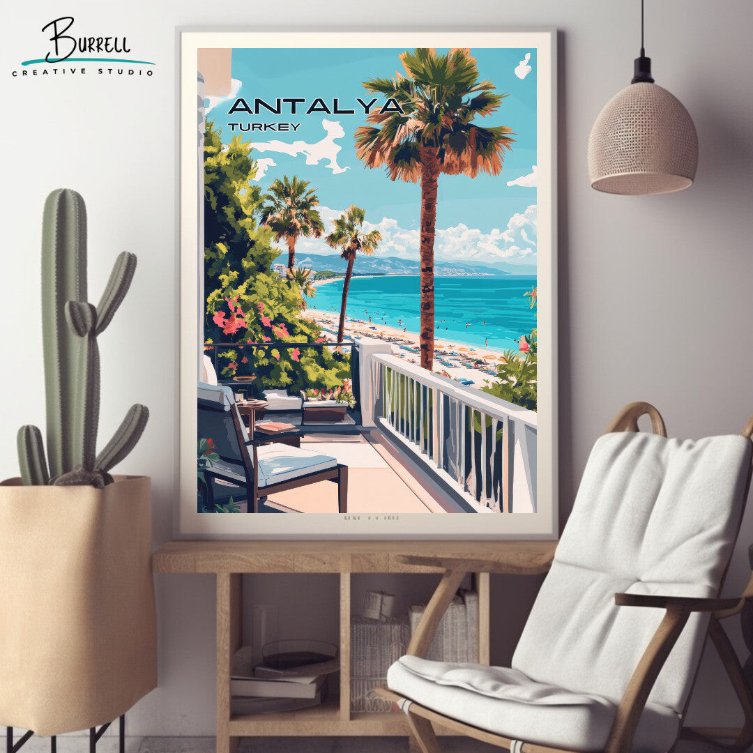 Antalya Türkiye Lara Beach View Travel Poster & Wall Art Poster Print