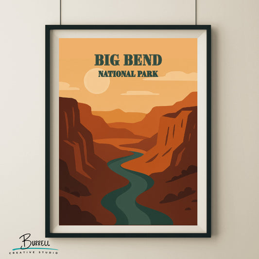 Big Bend National Park Texas Sunset Travel Posters & Wall Art Poster Print