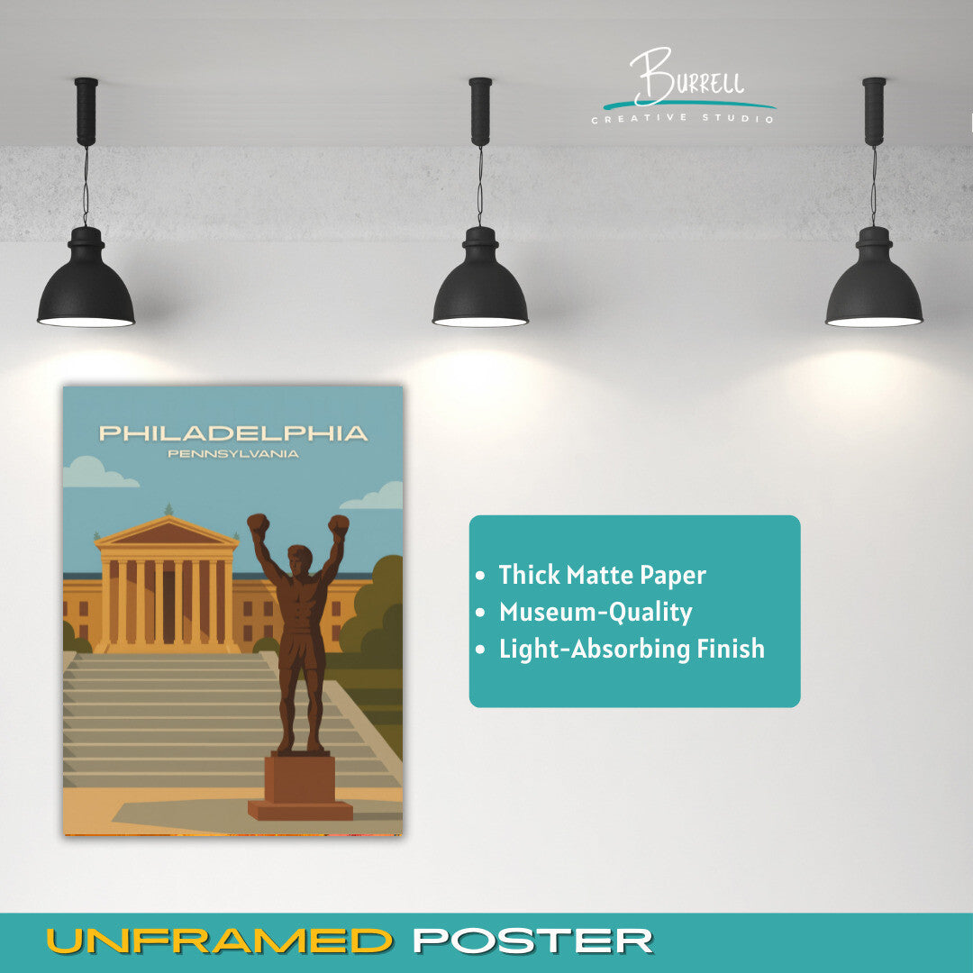 Philadelphia Pennsylvania Rocky Steps Travel Poster & Wall Art Poster Print