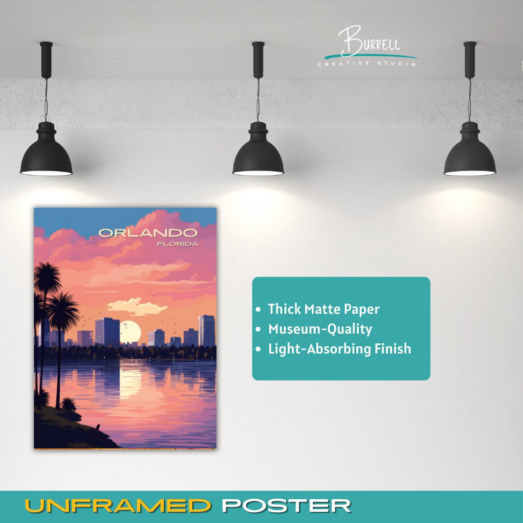 Orlando Florida Skyline Travel Poster & Wall Art Poster Print