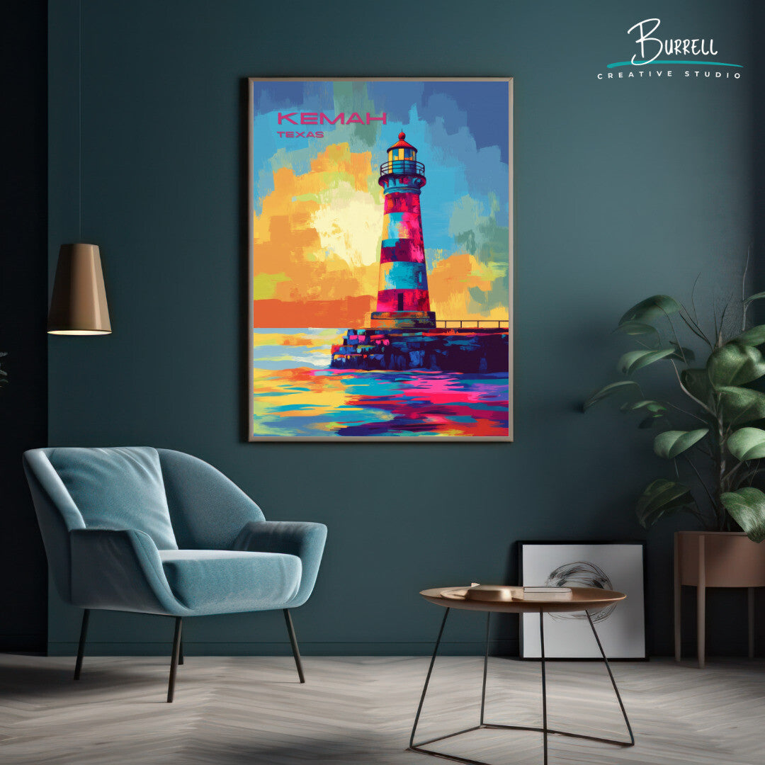 Kemah Texas Lighthouse Travel Poster & Wall Art Poster Print