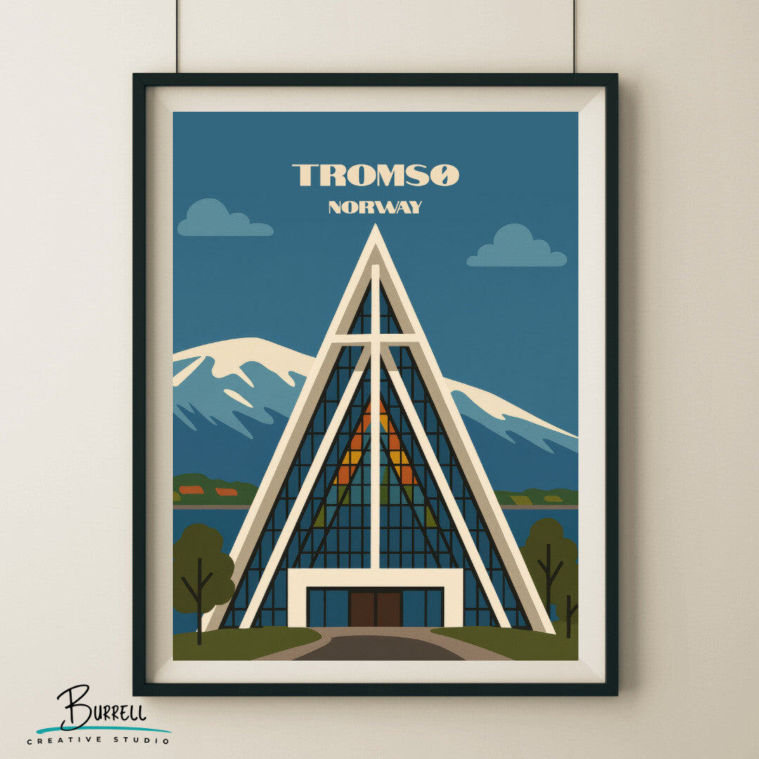 Tromsø Norway Artic Cathedral Travel Poster & Wall Art Poster Print