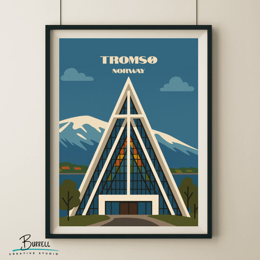 Tromsø Norway Artic Cathedral Travel Poster & Wall Art Poster Print