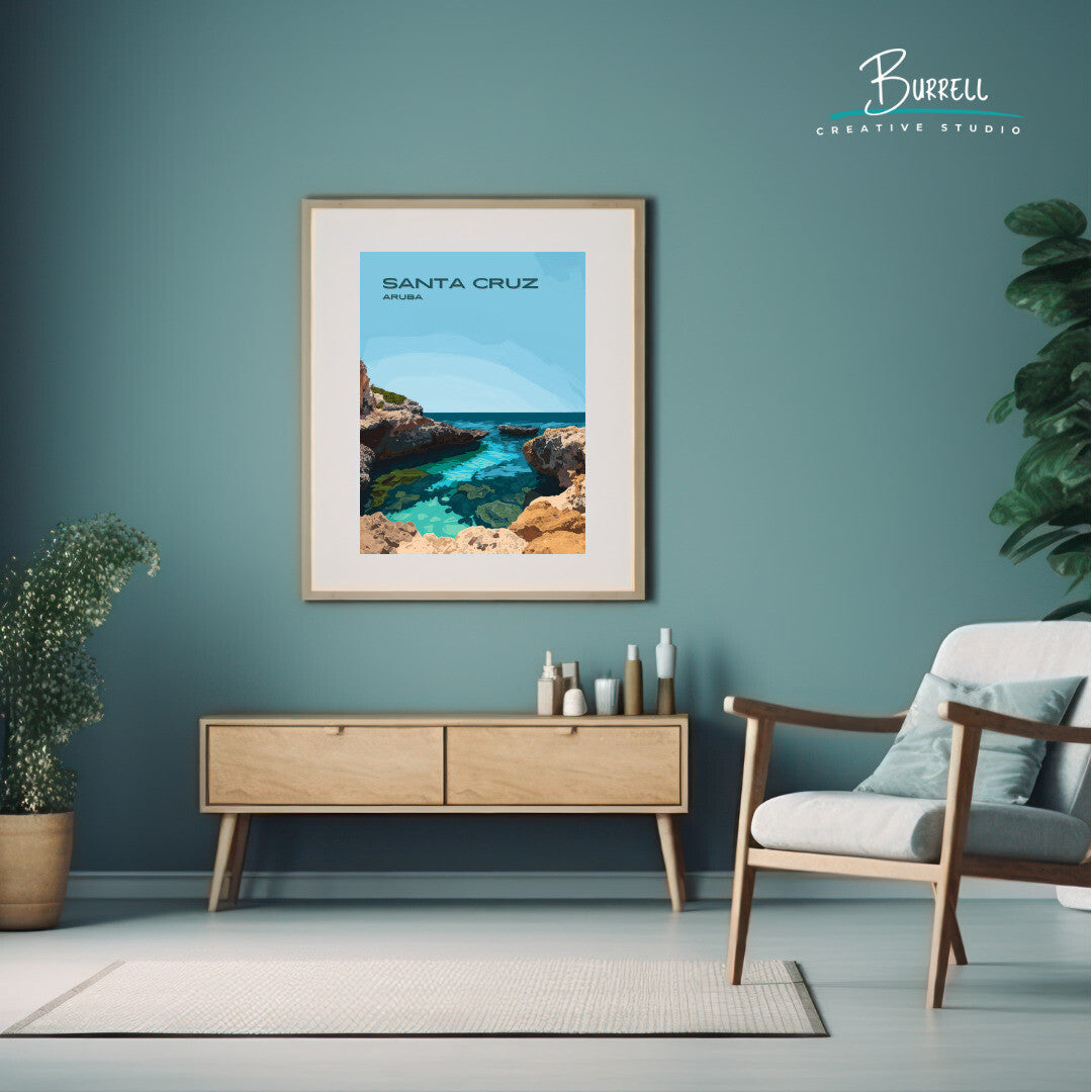 Santa Cruz Aruba Conchi Natural Pool Travel Poster & Wall Art Poster Print