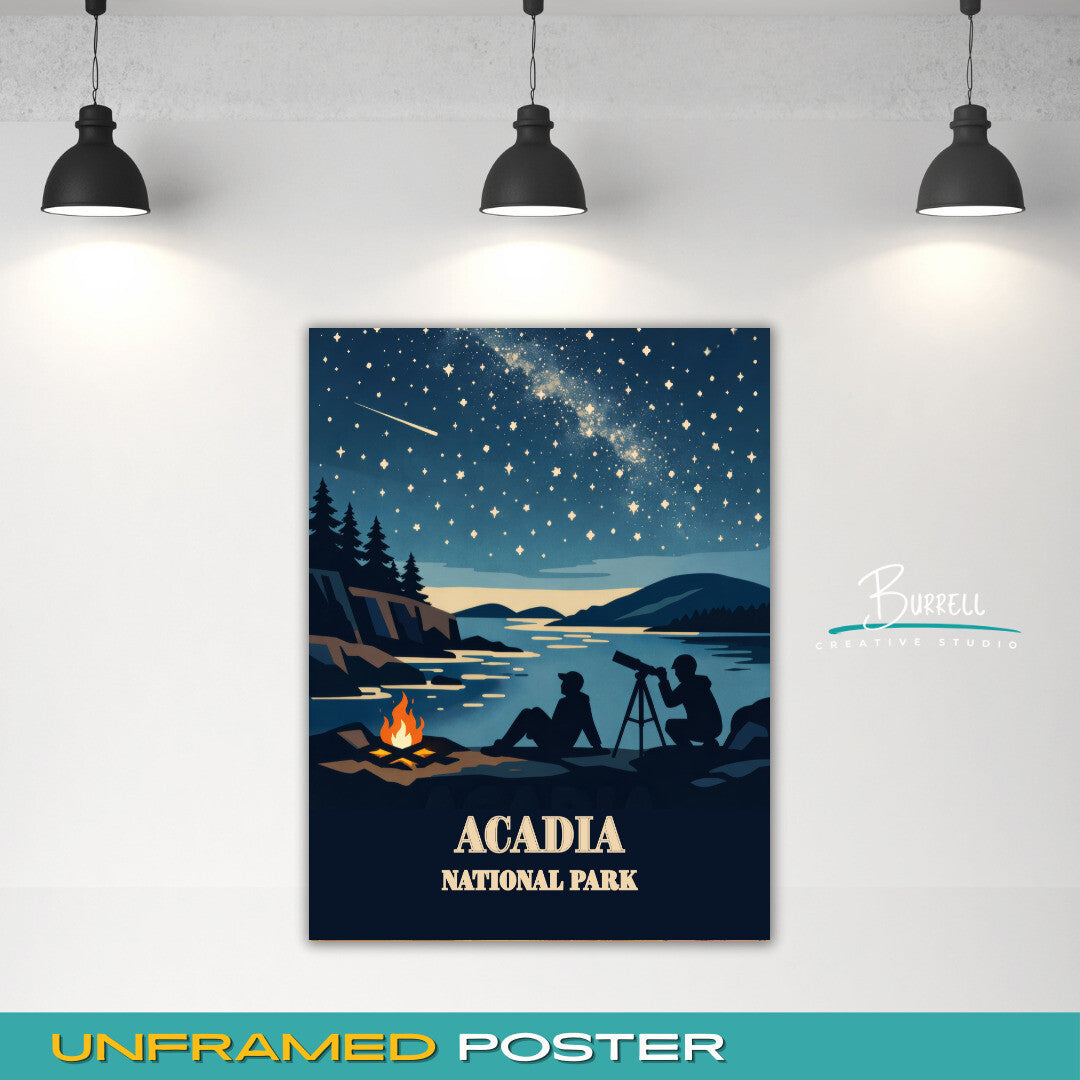 Acadia National Park Maine Night Sky Travel Posters & Wall Art Poster Print