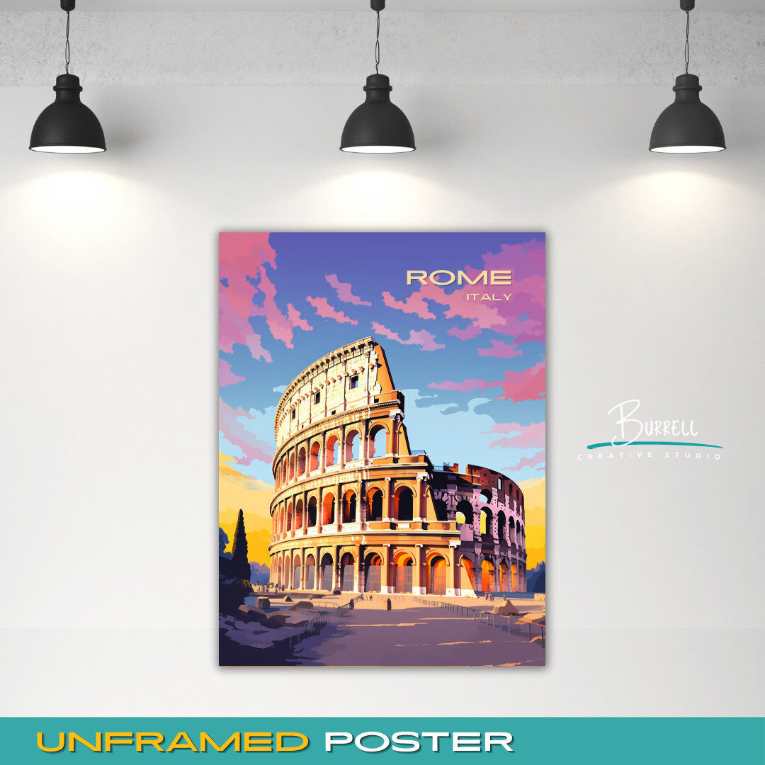 Rome Italy Colosseum Travel Poster & Wall Art Poster Print