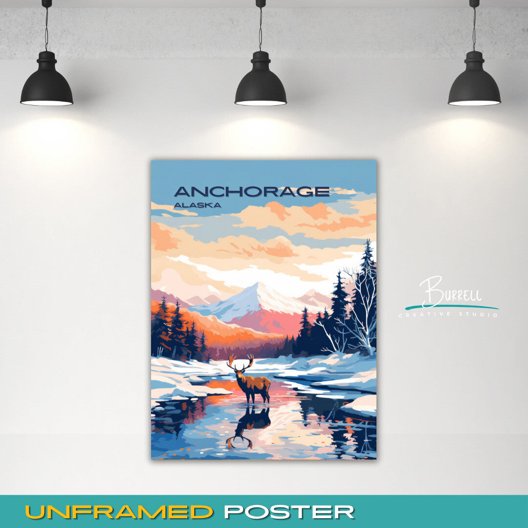 Anchorage Alaska Scenery Travel Poster & Wall Art Poster Print