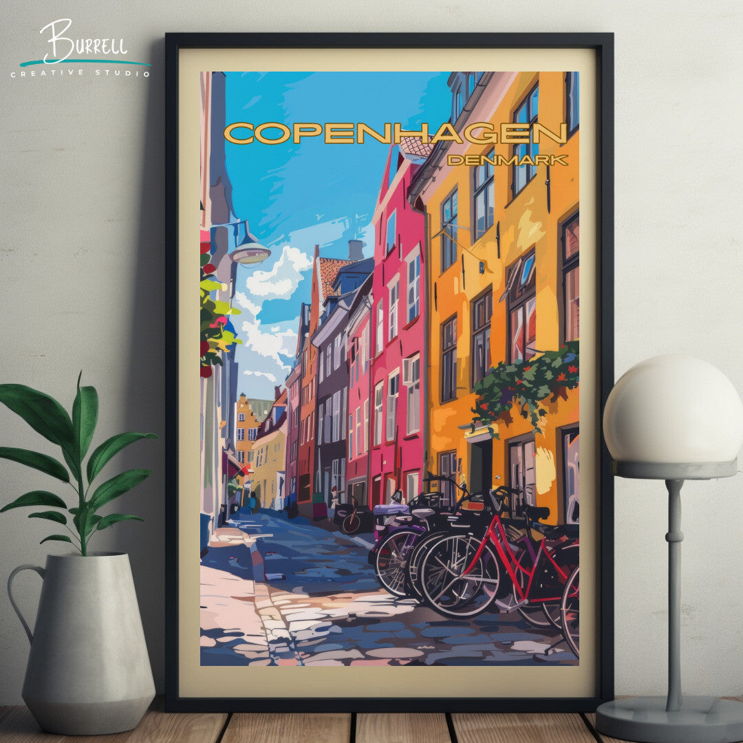 Copenhagen Denmark Bike Culture Travel Poster & Wall Art Poster Print