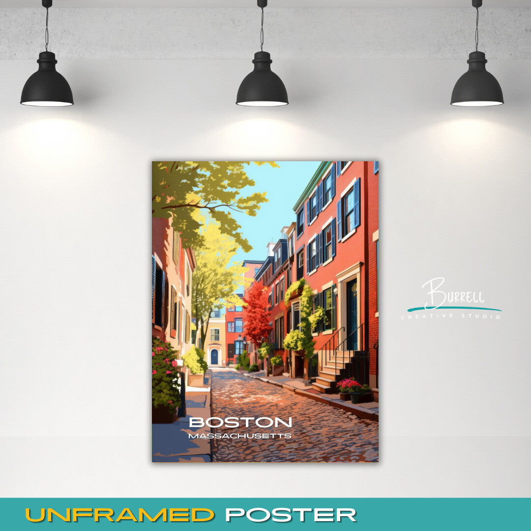 Boston Massachusetts Beacon Hill Neighborhood Travel Poster & Wall Art Poster Print