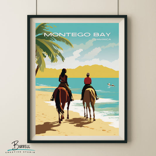 Montego Bay Jamaica Horse Back Riding Travel Poster & Wall Art Poster Print