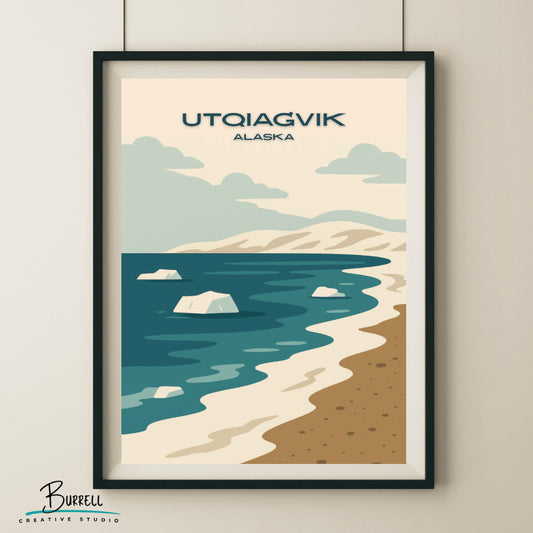 Utqiaġvik Alaska Winter Scenery Travel Poster & Wall Art Poster Print