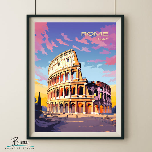 Rome Italy Colosseum Travel Poster & Wall Art Poster Print