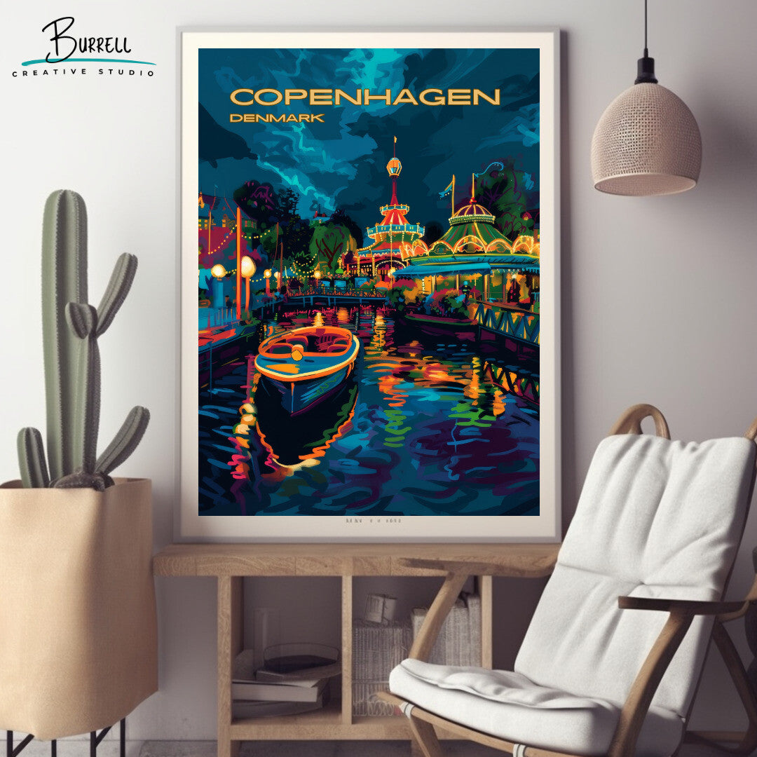 Copenhagen Denmark Tivoli Garden Travel Poster & Wall Art Poster Print