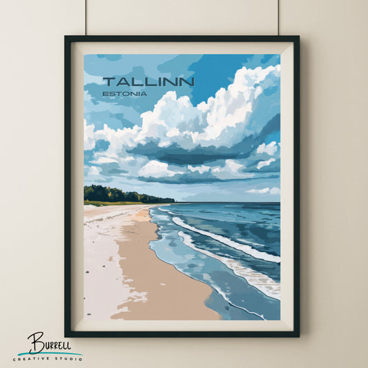 Tallinn Estonia Coastal View Travel Poster & Wall Art Poster Print