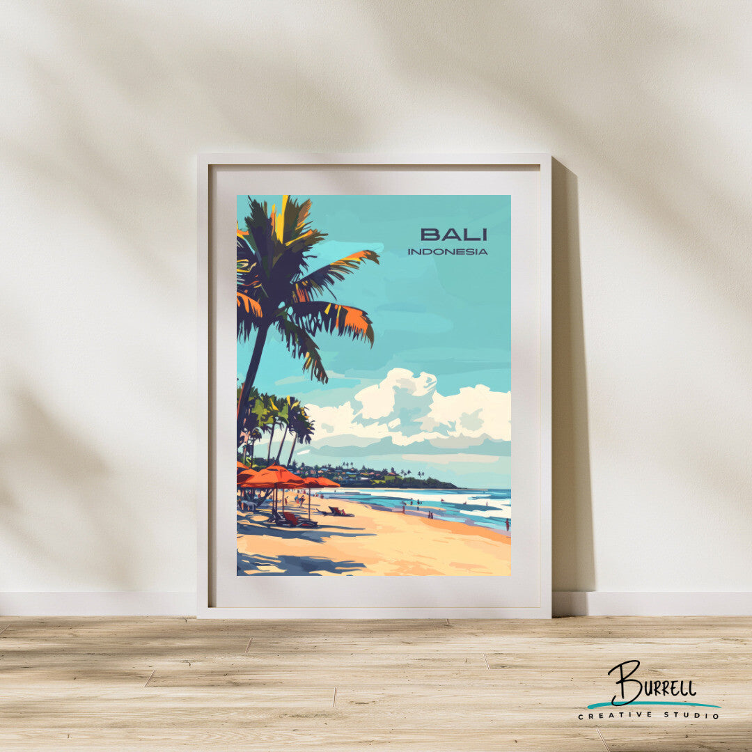 Denpasar Bali Seminyak Beach Travel Poster & Wall Art Poster Print