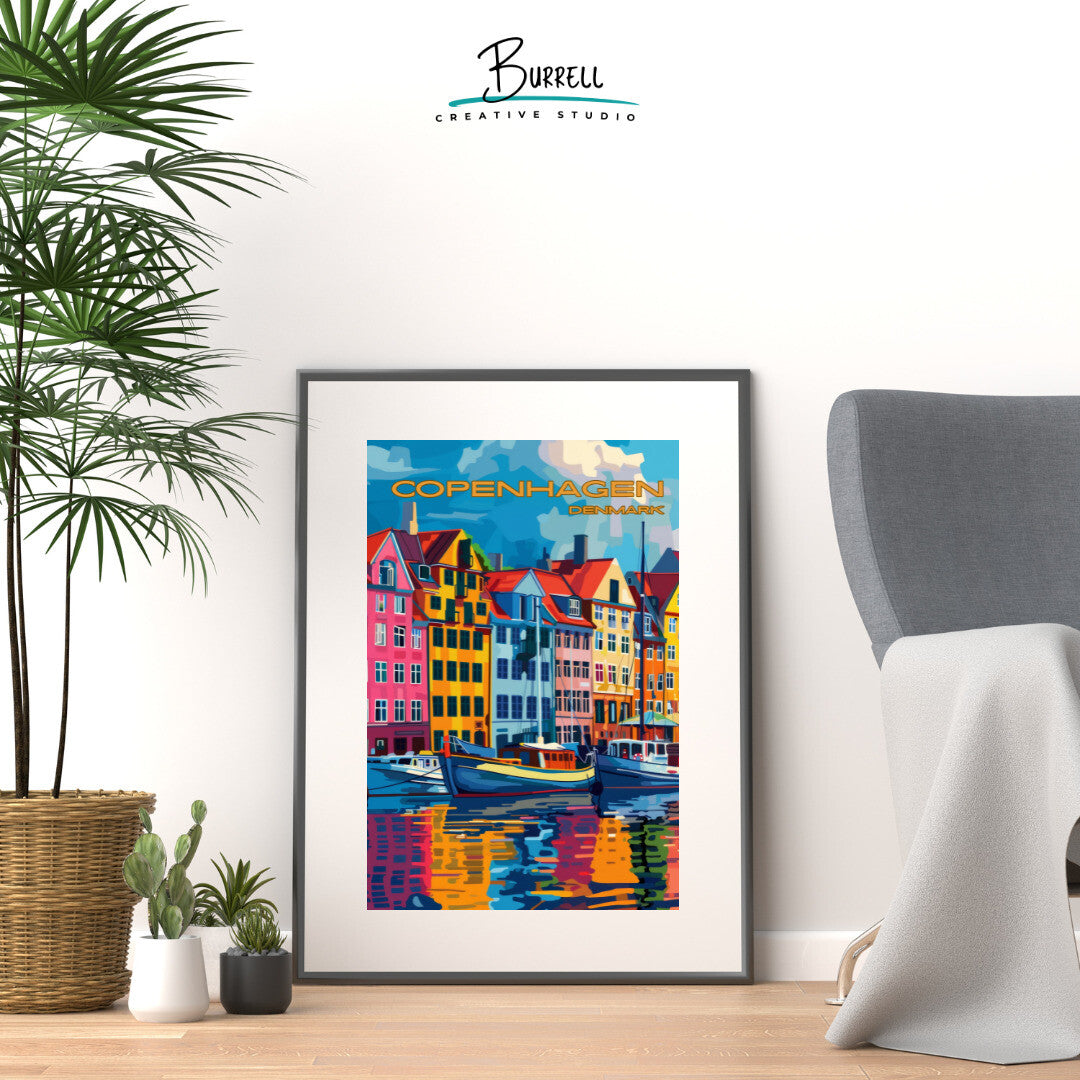 Copenhagen Denmark Nyhavn Harbor Travel Poster & Wall Art Poster Print