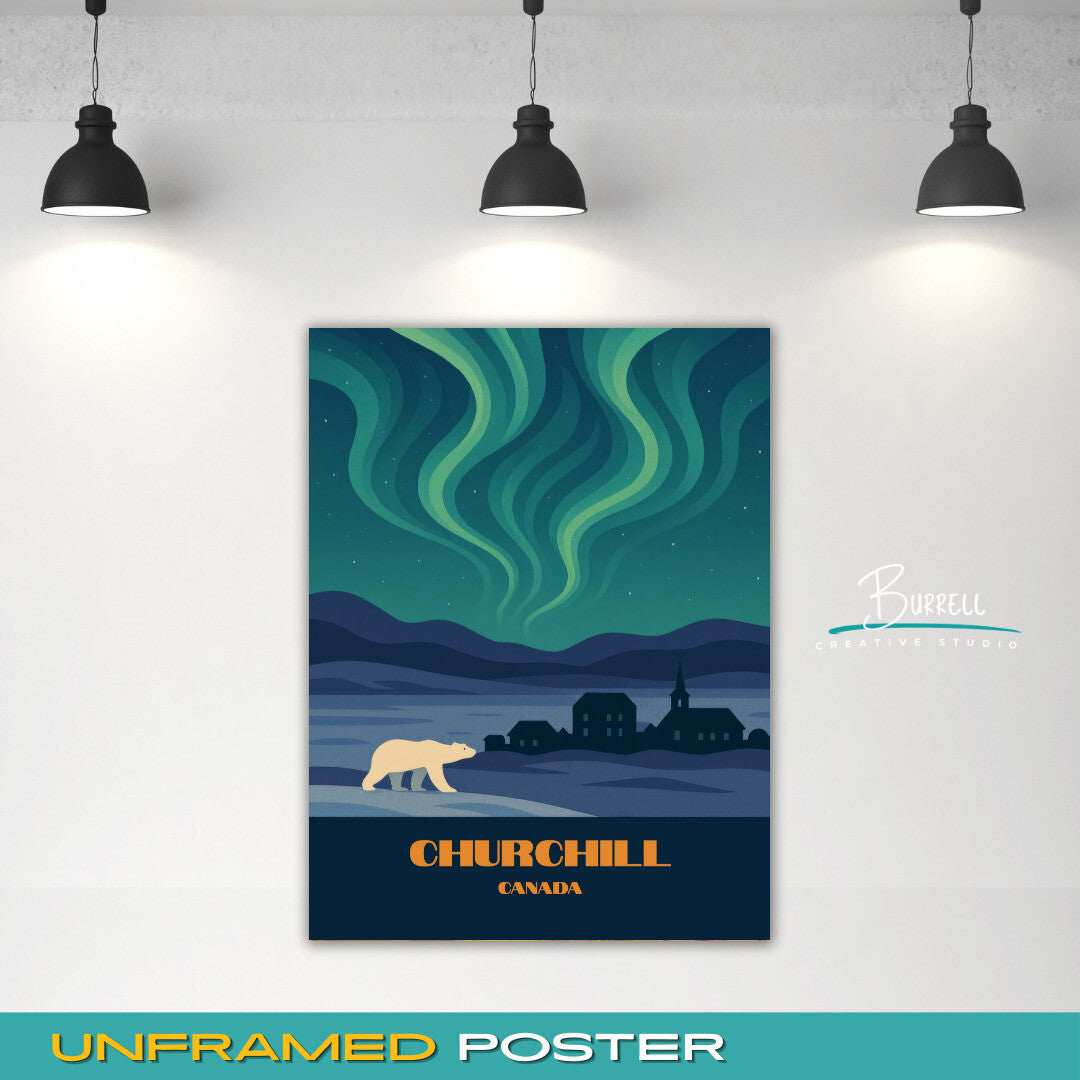 Churchill Canada Northern Lights Travel Poster & Wall Art Poster Print