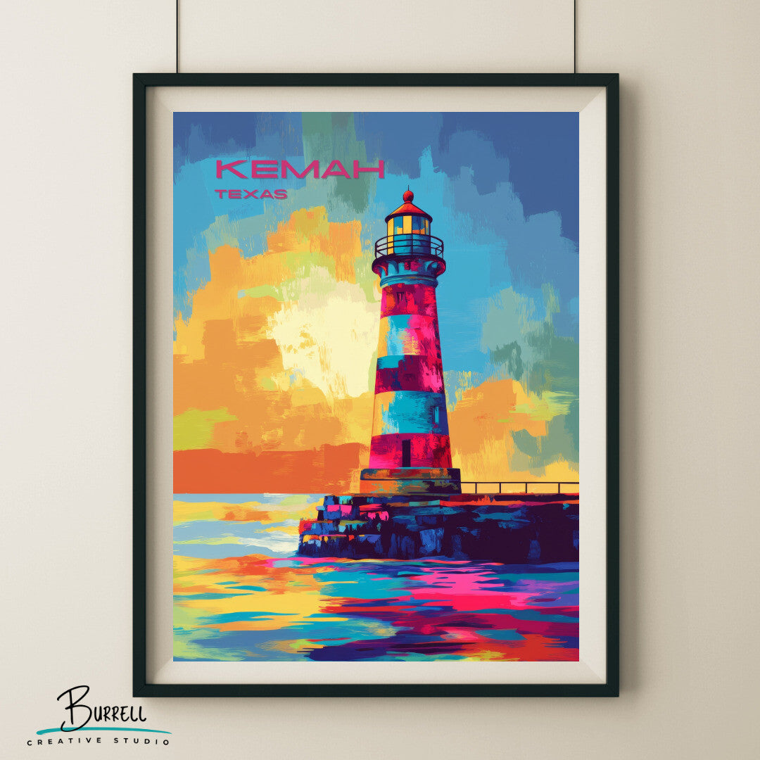 Kemah Texas Lighthouse Travel Poster & Wall Art Poster Print