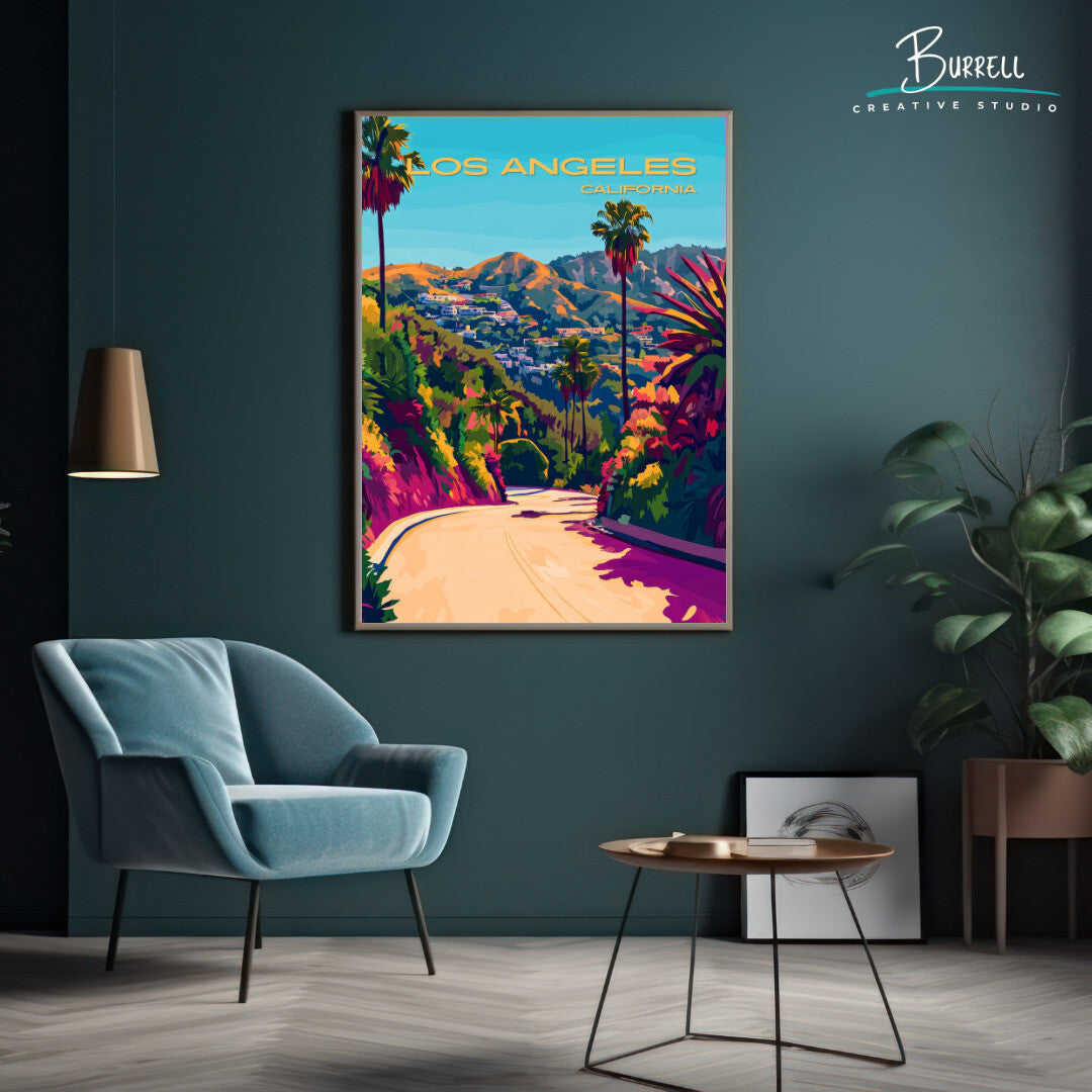 Los Angeles California Scenic Mountains Travel Poster & Wall Art Poster Print