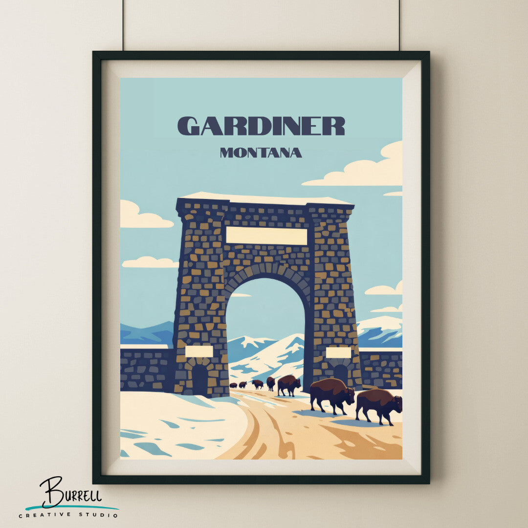 Gardiner Montana Yellowstone North Entrance Travel Posters & Wall Art Poster Print