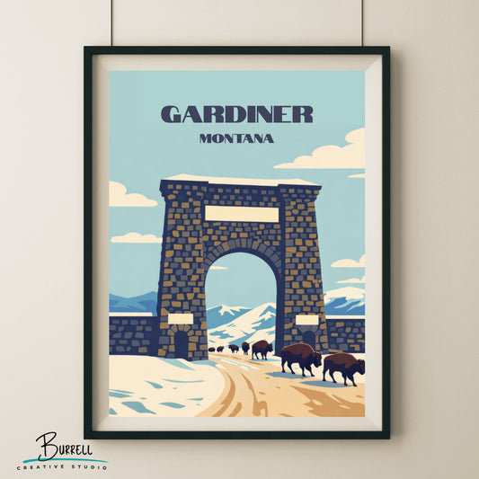 Gardiner Montana Yellowstone North Entrance Travel Posters & Wall Art Poster Print