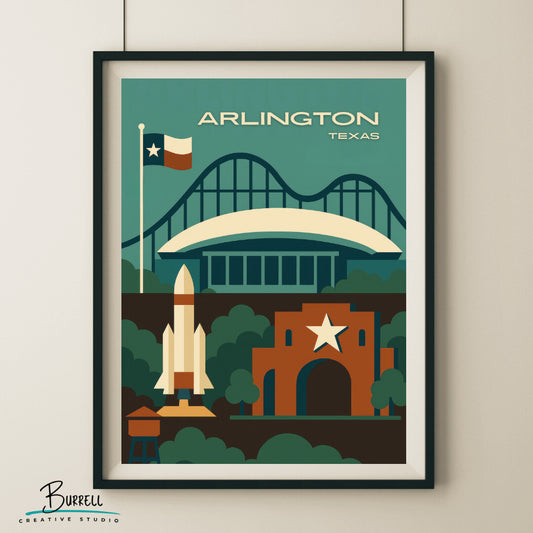 Arlington Texas Unique Attractions Travel Poster & Wall Art Poster Print