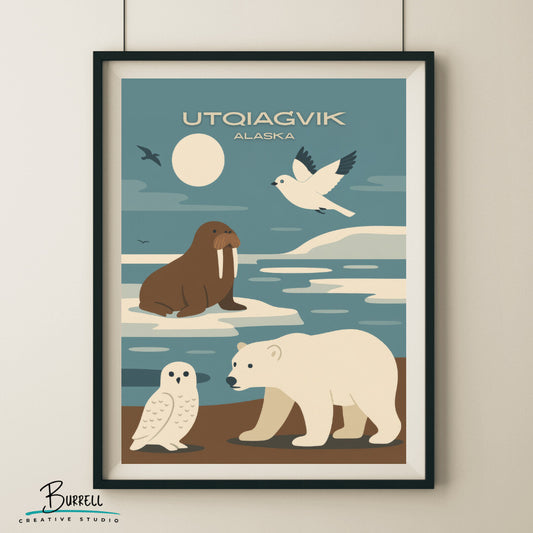 Utqiaġvik Alaska Wildlife Travel Poster & Wall Art Poster Print