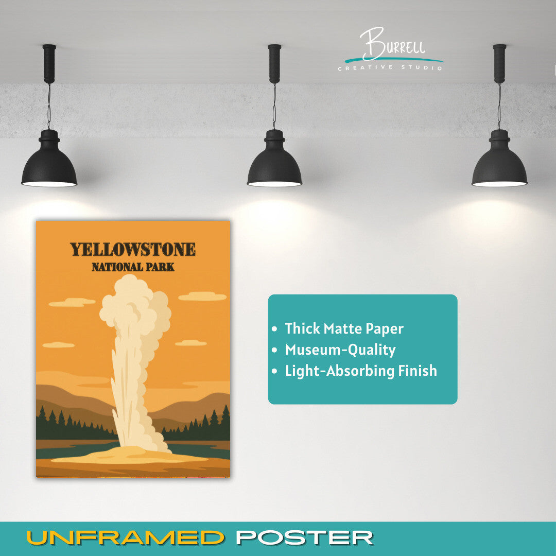 Yellowstone National Park Wyoming Geyser Travel Posters & Wall Art Poster Print