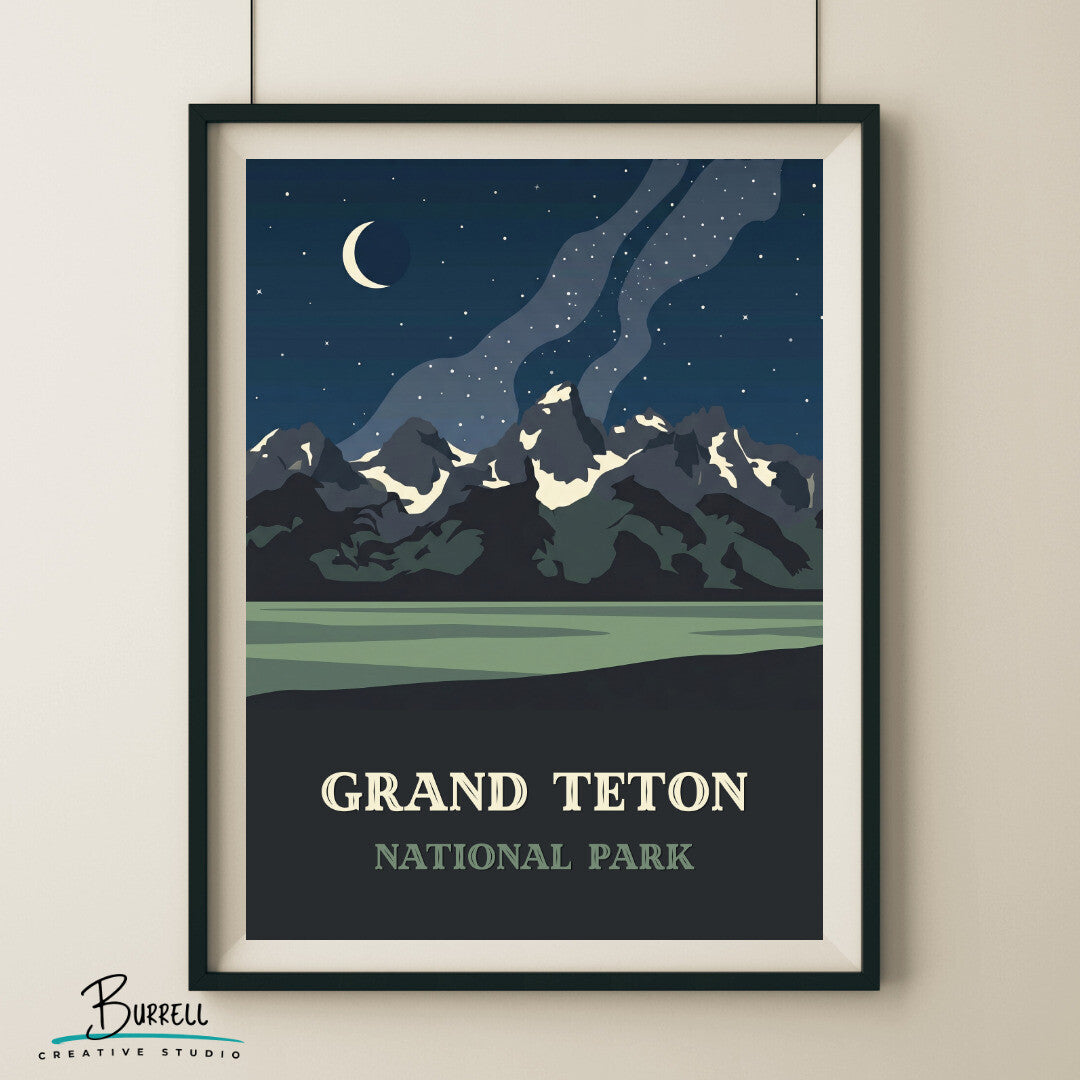 Grand Teton National Park Wyoming Night Skys Travel Posters & Wall Art Poster Print