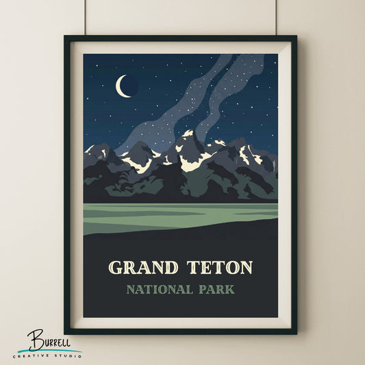 Grand Teton National Park Wyoming Night Skys Travel Posters & Wall Art Poster Print