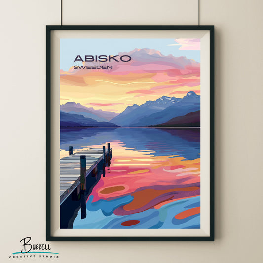 Abisko Sweden Lake Tornetrask Travel Poster & Wall Art Poster Print