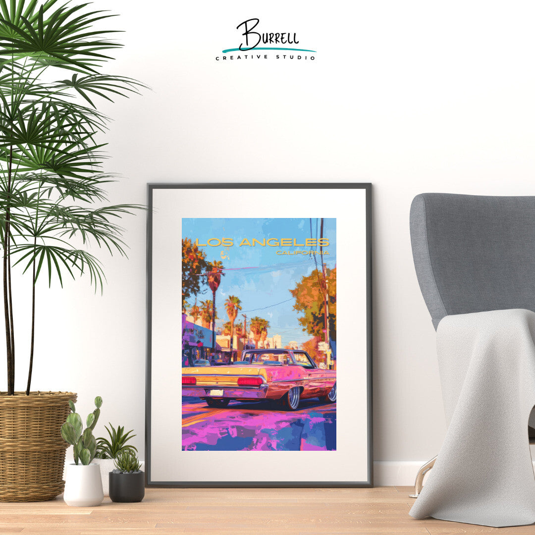 Los Angeles California Antique Car Travel Poster & Wall Art Poster Print