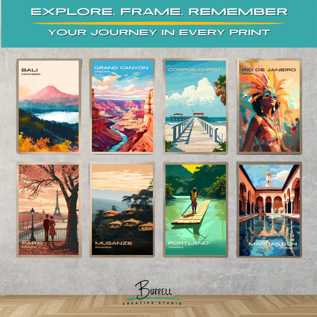 Corpus Cristi Texas Beach Pier View Travel Poster & Wall Art Poster Print