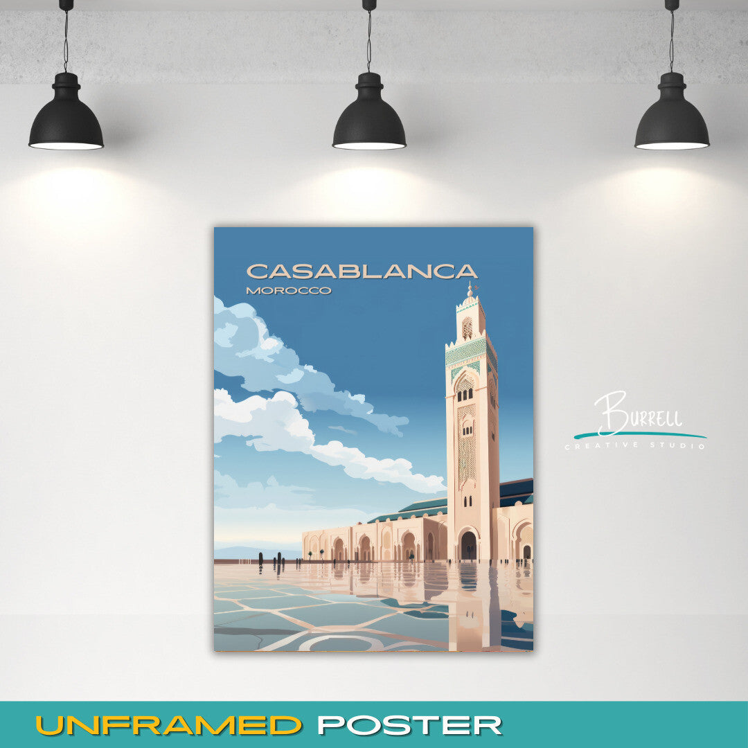 Casablanca Morocco Hassan II Mosque Travel Poster & Wall Art Poster Print