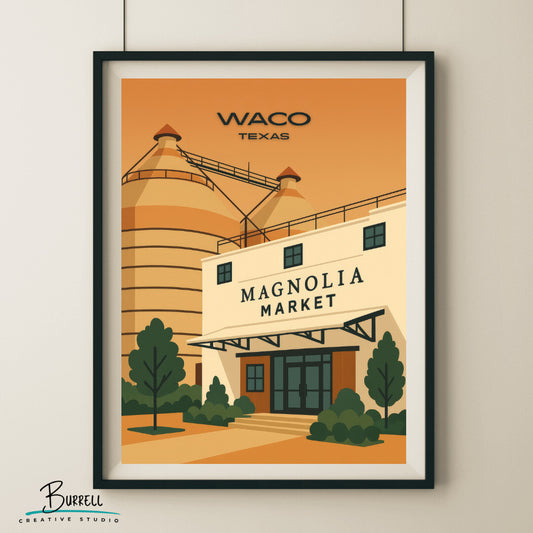 Waco Texas Magnolia Market Travel Poster & Wall Art Poster Print