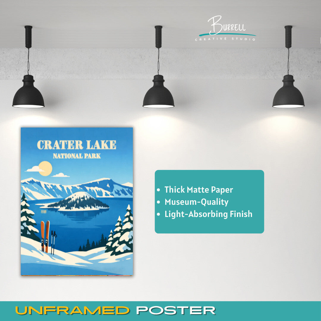 Crater Lake National Park Oregon Winter View Travel Posters & Wall Art Poster Print