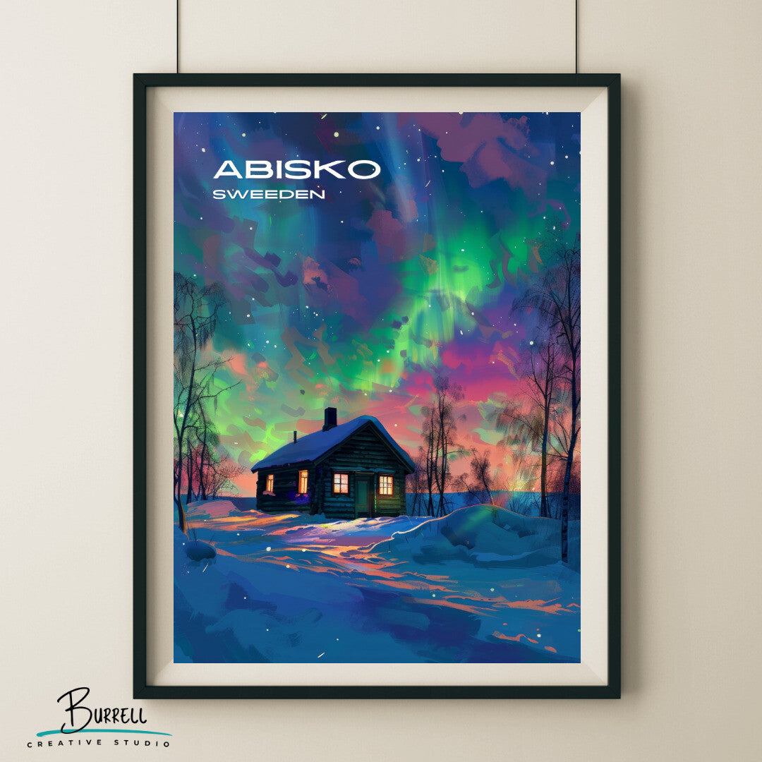 Abisko Sweden Northern Lights Travel Poster & Wall Art Poster Print