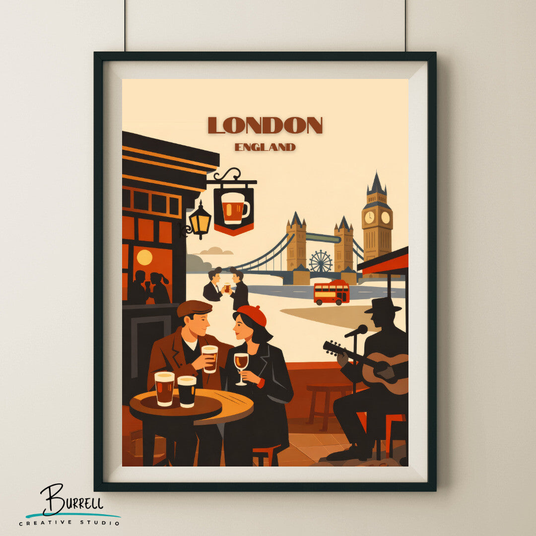 London England Pub Culture Travel Poster & Wall Art Poster Print